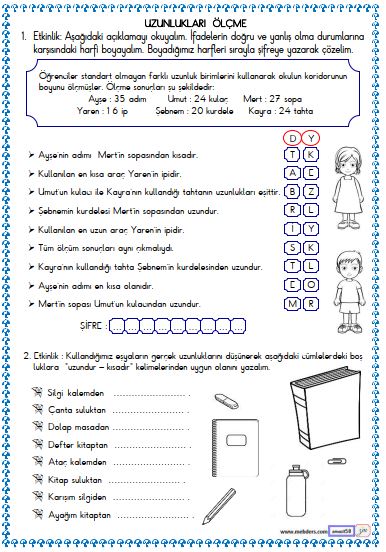 2. Sınıf Matematik Uzunlukları Ölçme  Etkinliği 2