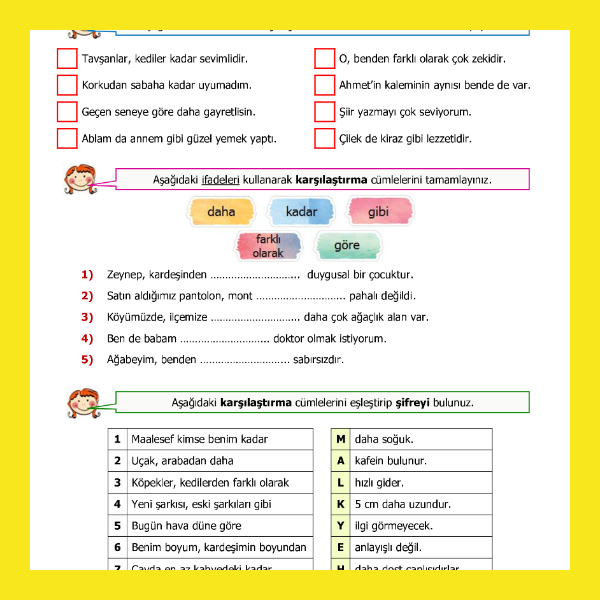 4. Sınıf Türkçe - Karşılaştırma Cümleleri Etkinliği