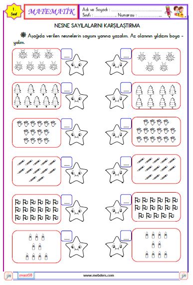 1. Sınıf Matematik Nesne Sayılarını Karşılaştırma Etkinliği 1