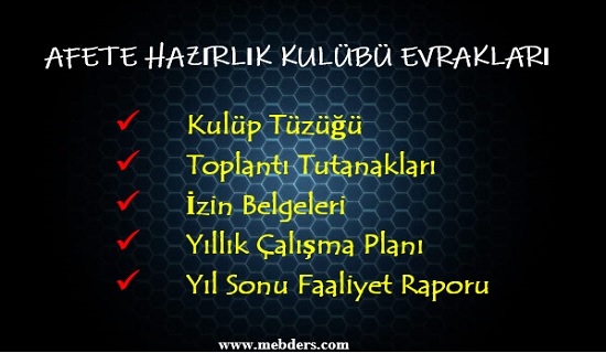 Afete Hazırlık Kulübü Evrakları