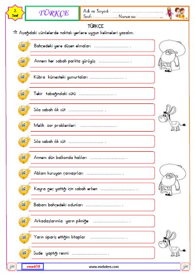 2. Sınıf Türkçe Cümlede Eylem Etkinliği