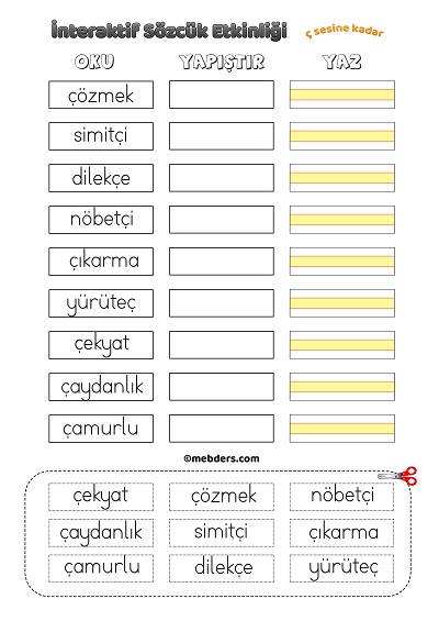 İnteraktif Sözcük Etkinliği - Ç Sesine Kadar