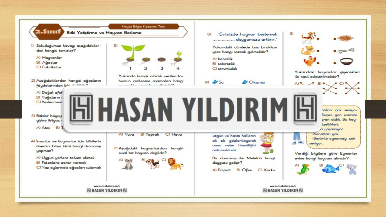 2.Sınıf Hayat Bilgisi Bitki Yetiştirme ve Hayvan Besleme Testi