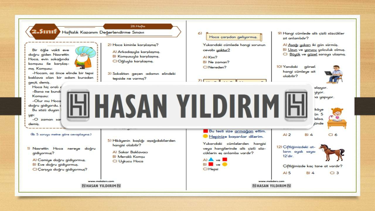 2.Sınıf Haftalık Değerlendirme Testi-26.Hafta(12-16 Nisan)