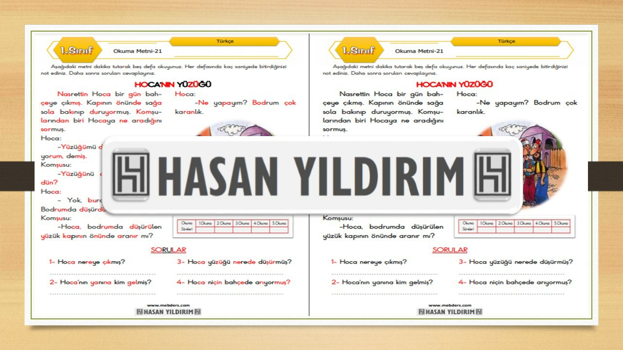 1.Sınıf Türkçe Okuma Metni-21 (Hoca'nın Yüzüğü)