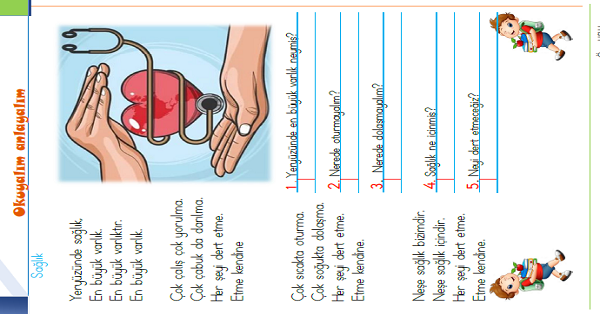 1.Sınıf Türkçe Okuyalım-Anlayalım-Cevaplayalım (Sağlık) Şiiri