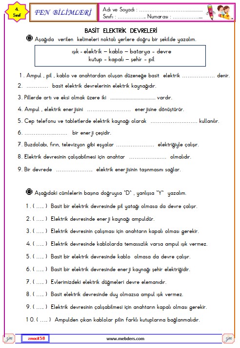 4. Sınıf Fen Bilimleri Basit Elektrik Devreleri Etkinliği 6