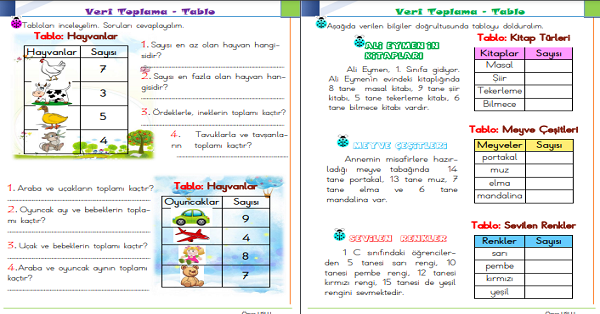 1.Snıf Matematik Veri Toplama ve Tablo Etkinliği-1