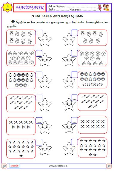 1. Sınıf Matematik Nesne Sayılarını Karşılaştırma Etkinliği 2