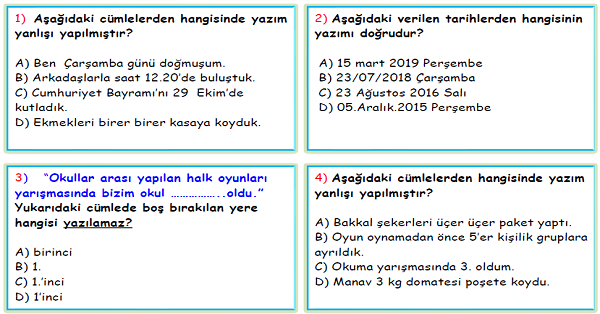4.Sınıf Türkçe Sayı ve Tarihlerin Yazılışı Test