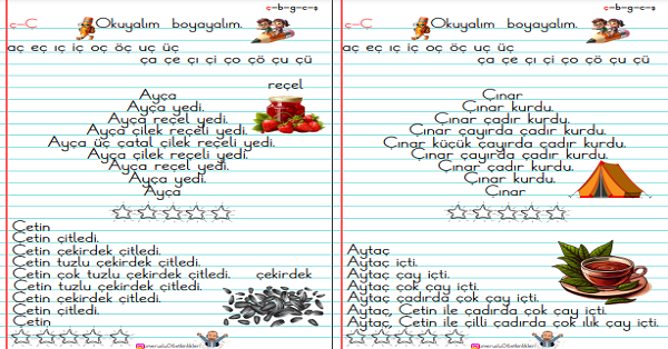 1. Sınıf İlk Okuma Yazma Ç Sesi Okuma Yazma Etkinliği (5 Sayfa)