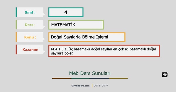 4.Sınıf Matematik Doğal Sayılarla Bölme İşlemi Sunusu