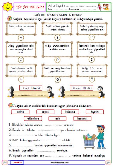 3. Sınıf Hayat Bilgisi Sağlıklı Besinler Satın Alıyoruz Etkinliği