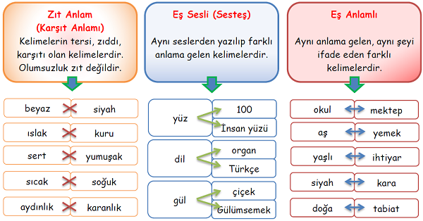 4.Sınıf Türkçe Zıt-Eş Anlamlı-Sesteş Kelimeler-1