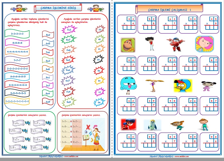 3.Sınıf Matematik Çarpma İşlemi Çalışmaları   (6 SAYFA)