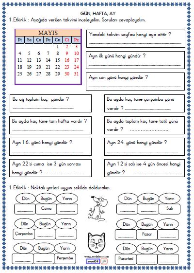 3. Sınıf Matematik Zaman Ölçü Birimleri Arasındaki İlişkiler Etkinliği