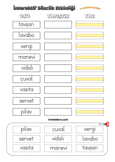 İnteraktif Sözcük Etkinliği - V Sesine Kadar