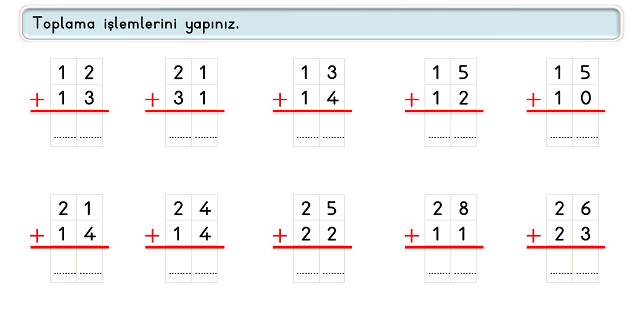 2.Sınıf Matematik Toplama İşlemi Eldesiz Toplama Etkinliği -1