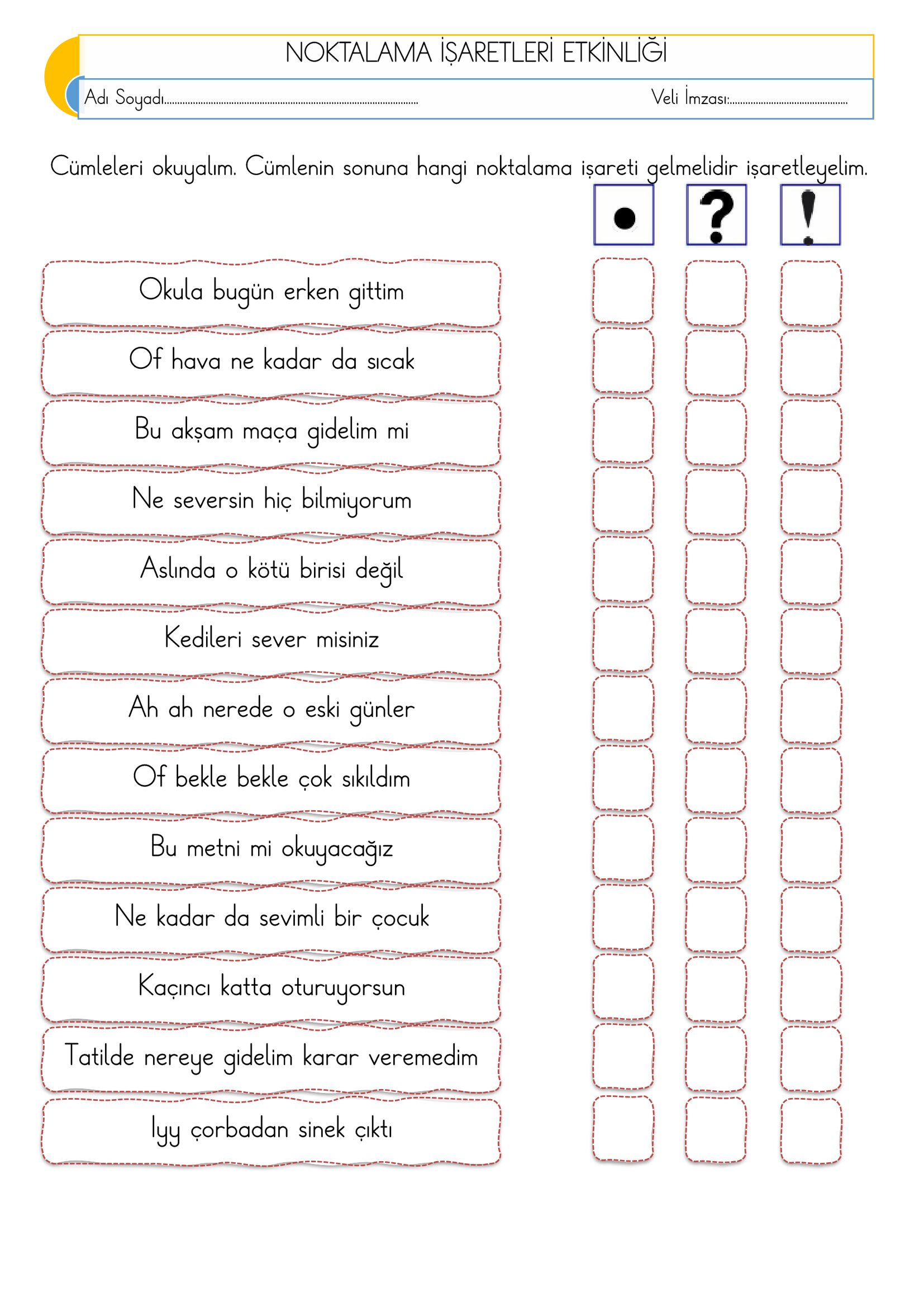 1.Sınıf Türkçe Noktalama İşaretleri Etkinliği-3