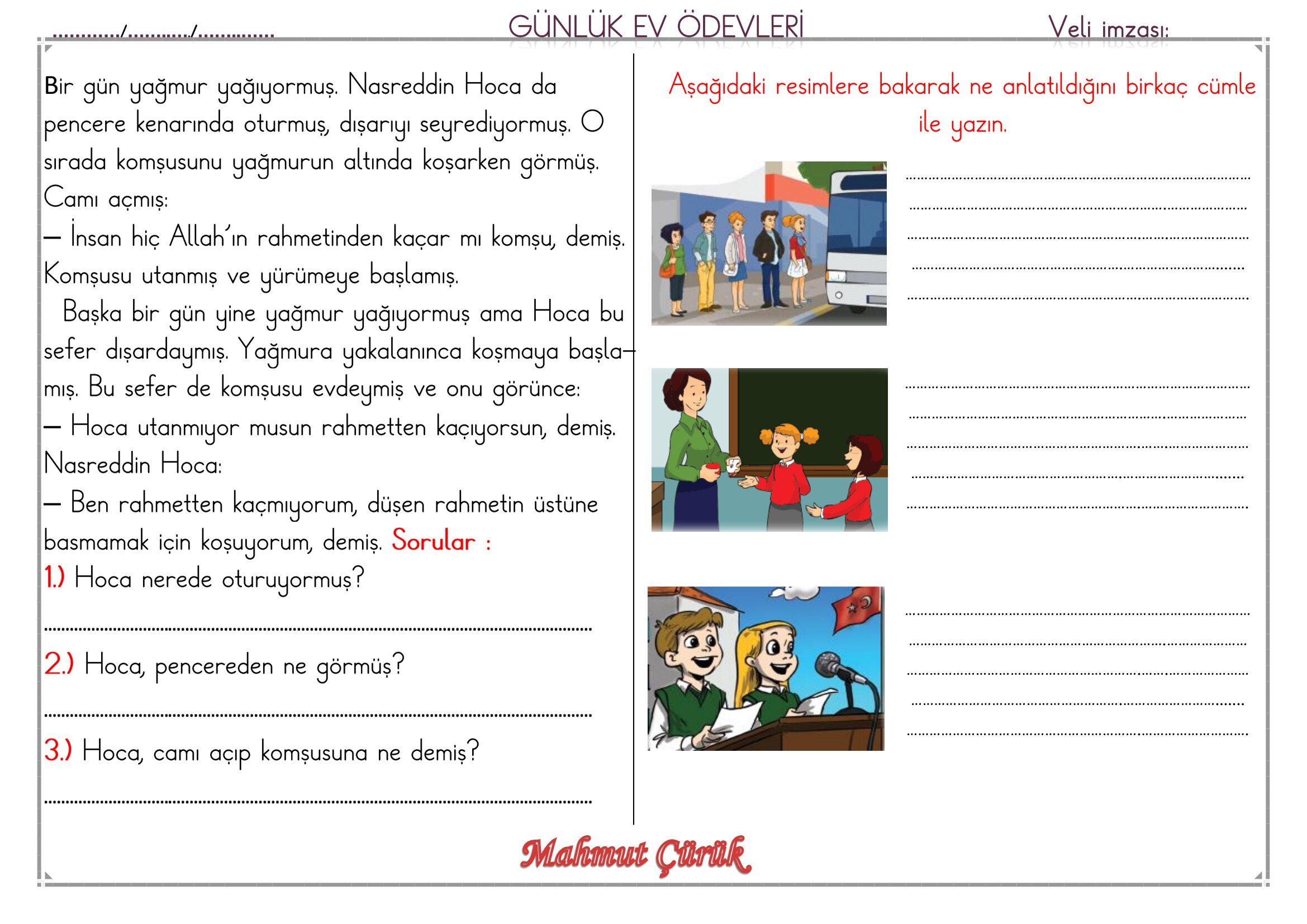 1.Sınıf - 02 Haziran 2026 Günlük Ev Ödevleri