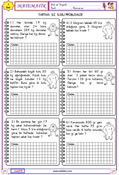3. Sınıf Matematik Tartma İle İlgili Problemler Etkinliği 2