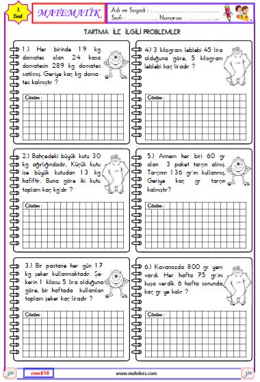 3. Sınıf Matematik Tartma İle İlgili Problemler Etkinliği 2