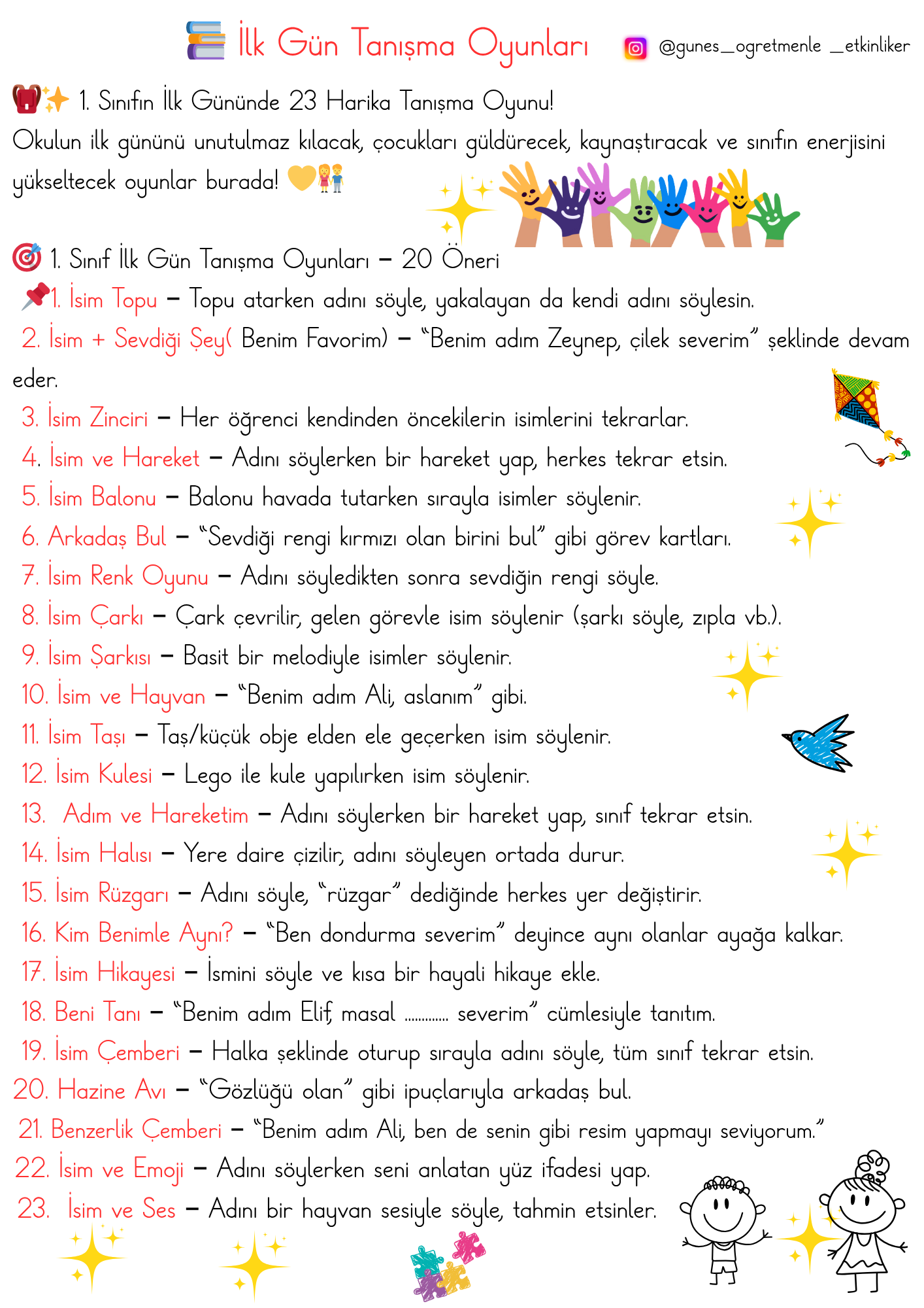 1.Sınıf Tanışma Oyunları