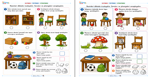1. Sınıf Matematik Uzamsal İlişkiler Altında Üstünde