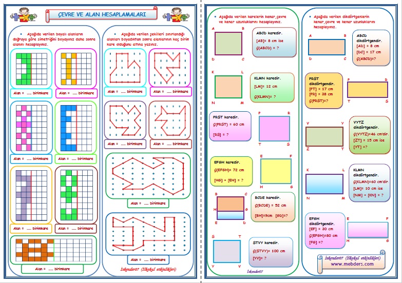 3.Sınıf Matematik Çevre ve Alan Hesaplamaları  (2 Sayfa)