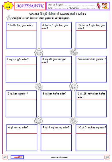 3. Sınıf Matematik Zaman Ölçü Birimleri Arasındaki İlişkiler  Etkinliği 4