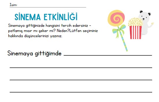 1. Sınıf Türkçe Sinema Etkinliği ( Düşüncelerini yazma)