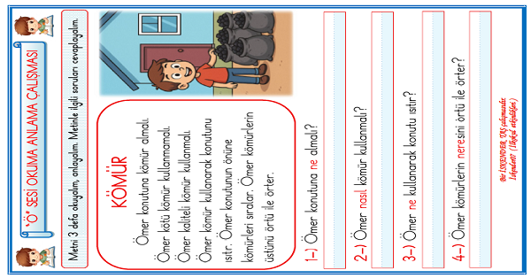 1. Sınıf İlk Okuma Yazma Ö Sesi Okuma Anlama Çalışması