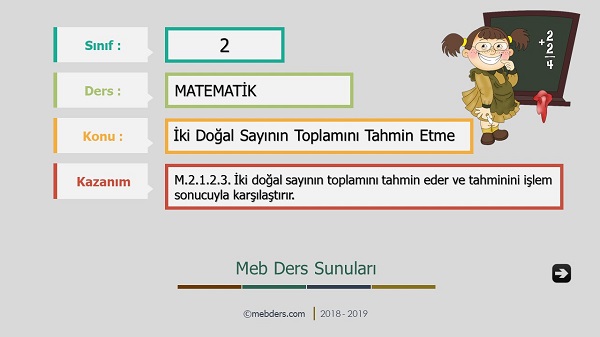 2.Sınıf Matematik İki Doğal Sayının Toplamını Tahmin Etme Sunusu