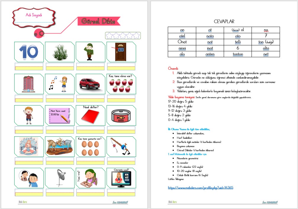 1. Sınıf İlk Okuma Yazma O sesi GÖRSEL DİKTE