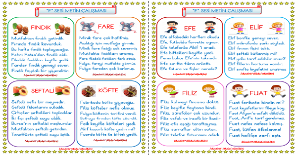 1. Sınıf İlk Okuma Yazma F-f Sesi Metin Okuma Çalışması