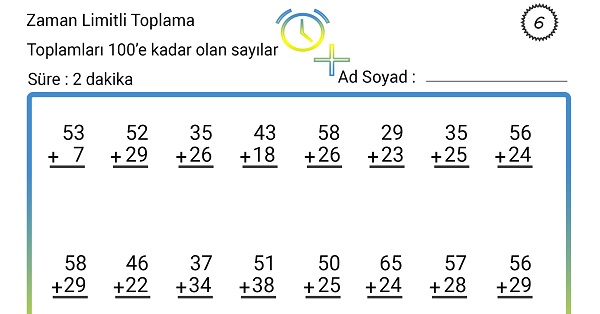 2 Dakika Zaman Limitli Toplama İşlemi Etkinliği 6