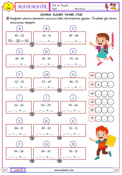 2. Sınıf Matematik Çıkarma İşleminin Sonucunu Tahmin Etme Etkinliği 4