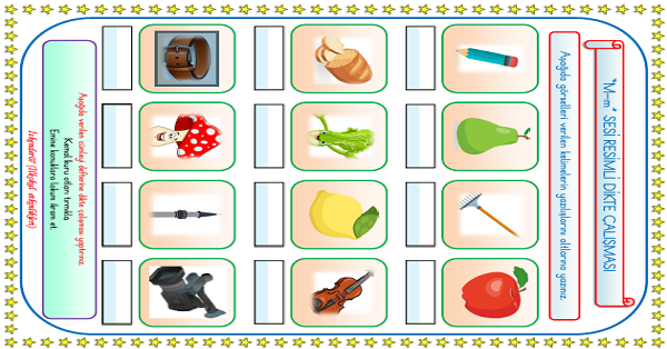 1. Sınıf İlk Okuma Yazma M-m Sesi Resimli Dikte Çalışması