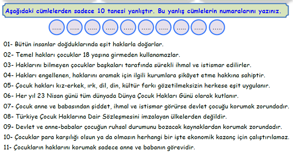 4.Sınıf Sosyal Bilgiler İnsanlar ve Yönetim Ünitesi Doğru-Yanlış Etkinliği