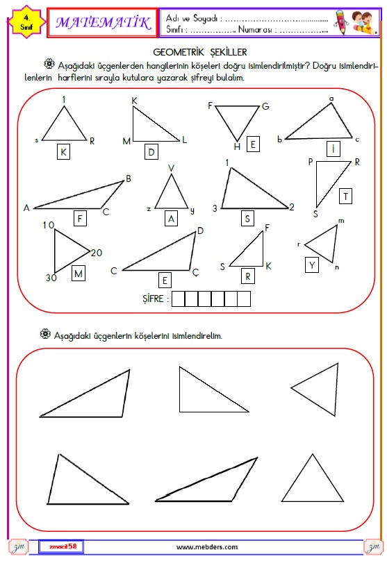 4. Sınıf Matematik Geometrik Şekiller Etkinliği 2