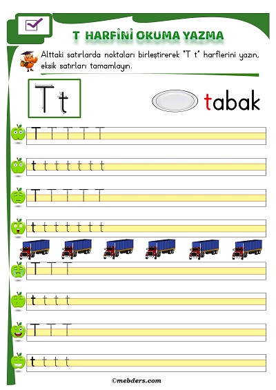 1.Sınıf İlkokuma T Sesi Okuma Yazma Etkinliği