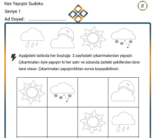 Kes Yapıştır Sudoku Etkinliği 5 (Seviye 1)