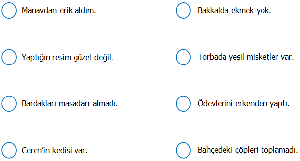 3.Sınıf Türkçe Olumlu ve Olumsuz Cümleler Etkinliği 2