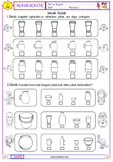 2. Sınıf Matematik Sıvıları Ölçme Etkinliği 2