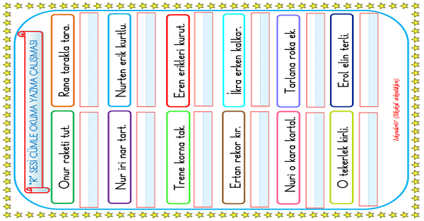 1. Sınıf İlk Okuma Yazma R-r Sesi Cümle Okuma Yazma Çalışması
