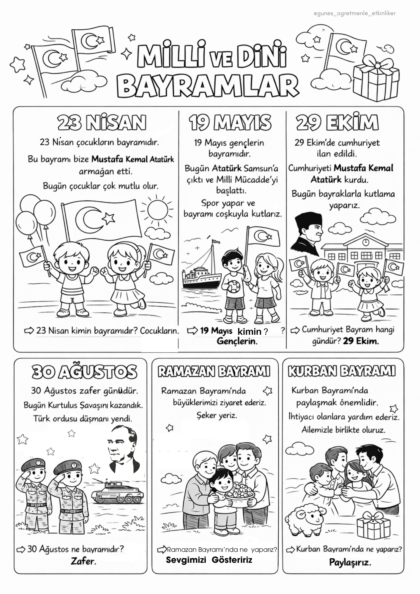 1.Sınıf Hayat Bilgisi Milli ve Dini Bayramlar