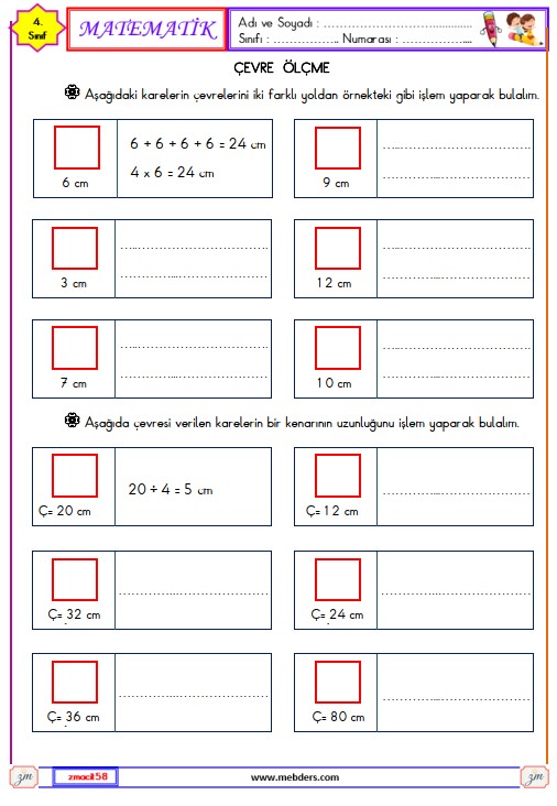 4. Sınıf Matematik Çevre Ölçme Etkinliği 1