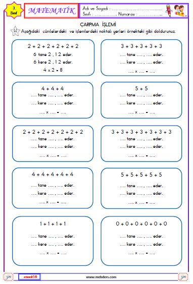 3. Sınıf Matematik Çarpma İşlemi Etkinliği 2