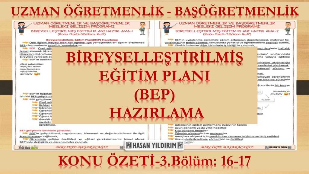 Bireyselleştirilmiş Eğitim Planı Hazırlama (Konu Özeti-3.Bölüm:16-17)