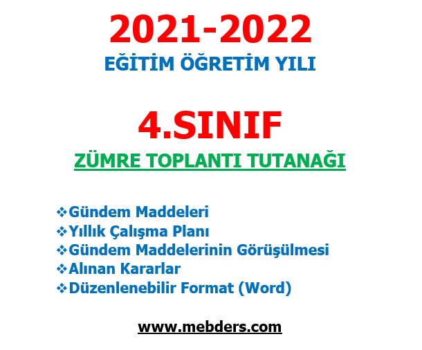 2021-2022 Eğitim Öğretim Yılı 4.Sınıf Zümre Toplantı Tutanağı